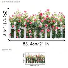 浪漫红玫瑰围栏墙贴，玫瑰花墙贴，情人节可移除墙贴，波西米亚风植物蝴蝶墙饰，花园花卉图案，野花，适用于卧室、客厅、楼梯、厨房、浴室、玄关、橱柜等。 - 彩色 - 查看 12