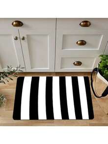1 pieza Alfombra de área con patrón de rayas blancas y negras, cómoda para interiores/exteriores, adecuada para cocina, hogar, oficina, lavandería, baño, decoración de vacaciones, decoración de habitaciones, de goma y tela no tejida - Multicolor - Ver 18