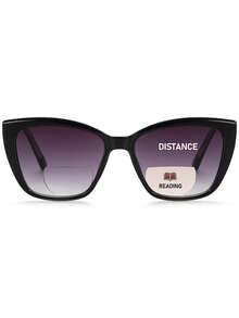 1pcs Ladies' Bifocal Reading Sunglasses, Oversized Cat Eyes, Fashionable Sun Shading Reading Glasses Integrated With Spring Hinged Glasses - 太陽雙光 - 查看 1