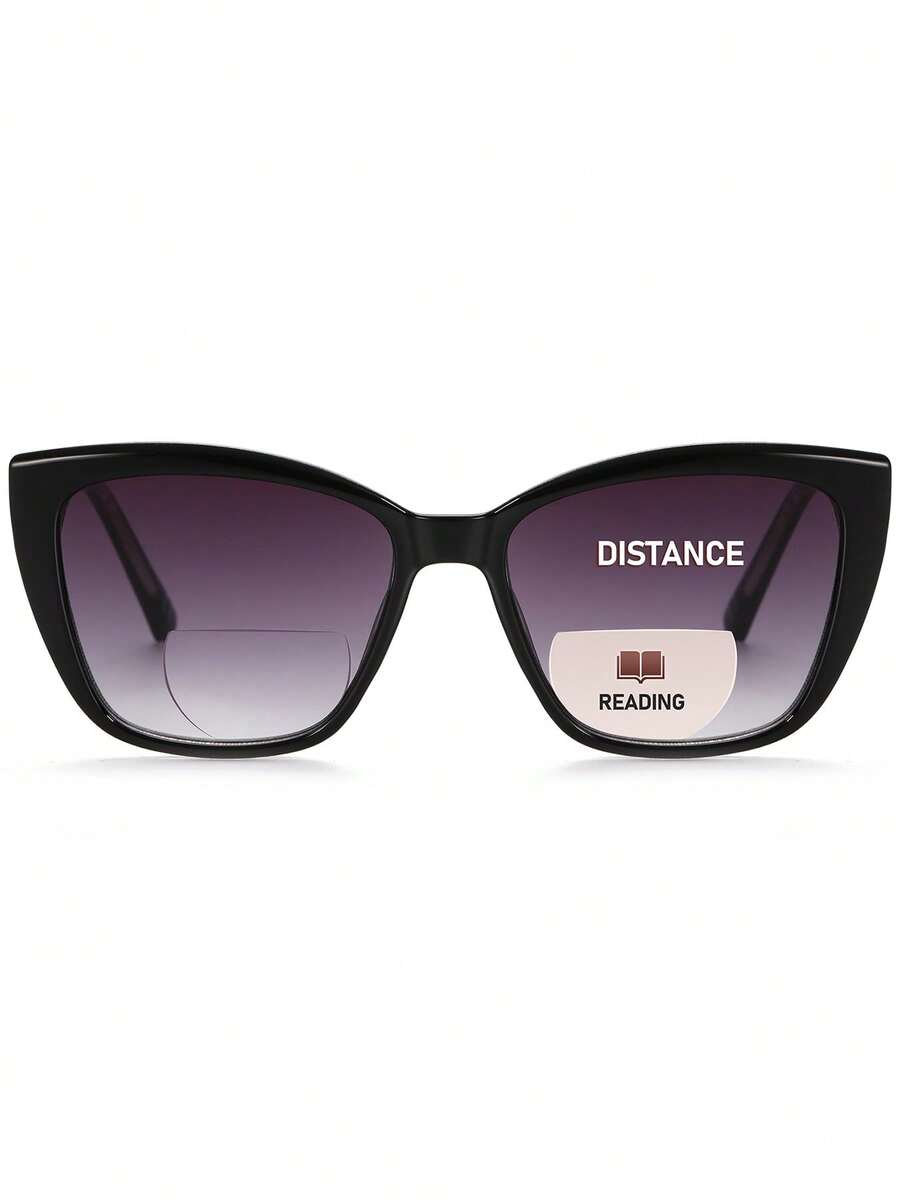 1pcs Ladies' Bifocal Reading Sunglasses, Oversized Cat Eyes, Fashionable Sun Shading Reading Glasses Integrated With Spring Hinged Glasses - 太陽雙光 - 查看 1