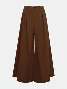 Quần ống rộng nữ màu trơn có túi, phù hợp cho mặc hàng ngày, đi học, dự tiệc, đi sân bay, đi làm, mọi mùa xuân. - Cà phê nâu - Xem 7