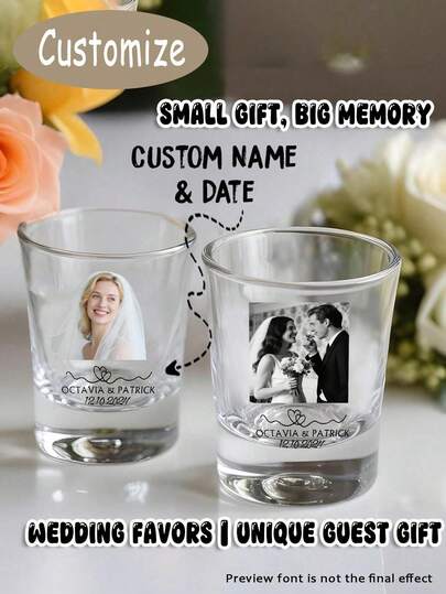 1pc 2oz Personalized Photo Glass Cup, Customized Wedding Commemorative Wine Glass, Personalized Birthday Wine Glass, Multi-Functional