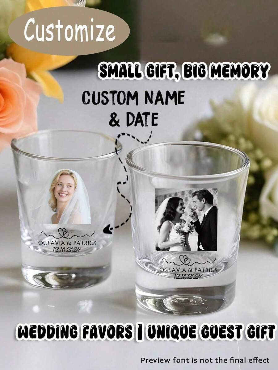 1pc 2oz Personalized Photo Glass Cup, Customized Wedding Commemorative Wine Glass, Personalized Birthday Wine Glass, Multi-Functional - Multicolor - View 1