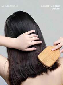 1 Stück extra große Bambus-Luftpolster-Haarbürste, ergonomischer Griff, natürlicher Bambus-Kamm, Kopfhautmassage, einfaches Entwirren für alle Haartypen (Herren, Damen, Kinder), tragbares Reise- und Schul-Accessoire, antistatisches Stylingtool für lockiges/glattes Haar, professionelles Frisierzubehör