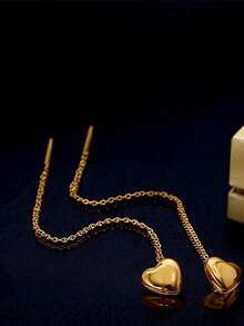 2件套奢华浪漫304不锈钢心形吊坠耳环，带长流苏，情人节珠宝礼物 - 2pcs 愛心耳環 - 查看 8