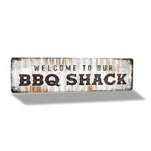 1pc, Welcome To Our BBQ SHACK (15.7''x3.9''/40cm*10cm)Metal Metal Sign, Coffee Decoration, Winter Decor, Wall Decor, Home Decor, Farmhouse Decor, Porch Decor, Outdoor Decor - Multicolor - View 1