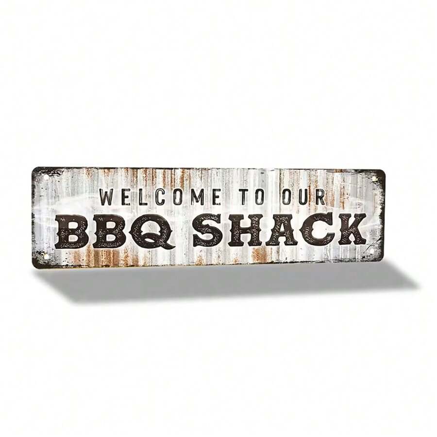 1pc, Welcome To Our BBQ SHACK (15.7''x3.9''/40cm*10cm)Metal Metal Sign, Coffee Decoration, Winter Decor, Wall Decor, Home Decor, Farmhouse Decor, Porch Decor, Outdoor Decor - Multicolor - View 1
