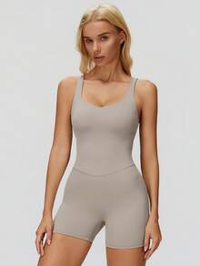 MASKERT Comfortable And Stylish One-Piece Clothing For Women, High Elasticity And Breathable, Suitable For Fitness, Yoga, And Daily Wear, Slim-Fitting One-Piece Suit Summer - Khaki - View 2