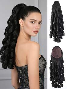 20 Inch Long Deep Wave Hair Thermal Fiber Synthetic Ponytail Hair Extension, Claw Clip Design, Suitable For Daily Wear - Multicolor - View 10