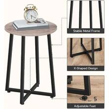 Side Table Round End Accent Table With Sturdy Metal Pedestal 15.7 Round Nightstand For Living Room Bedroom Balcony Office Greige BG95BZ01 - GreigeBlack - View 6