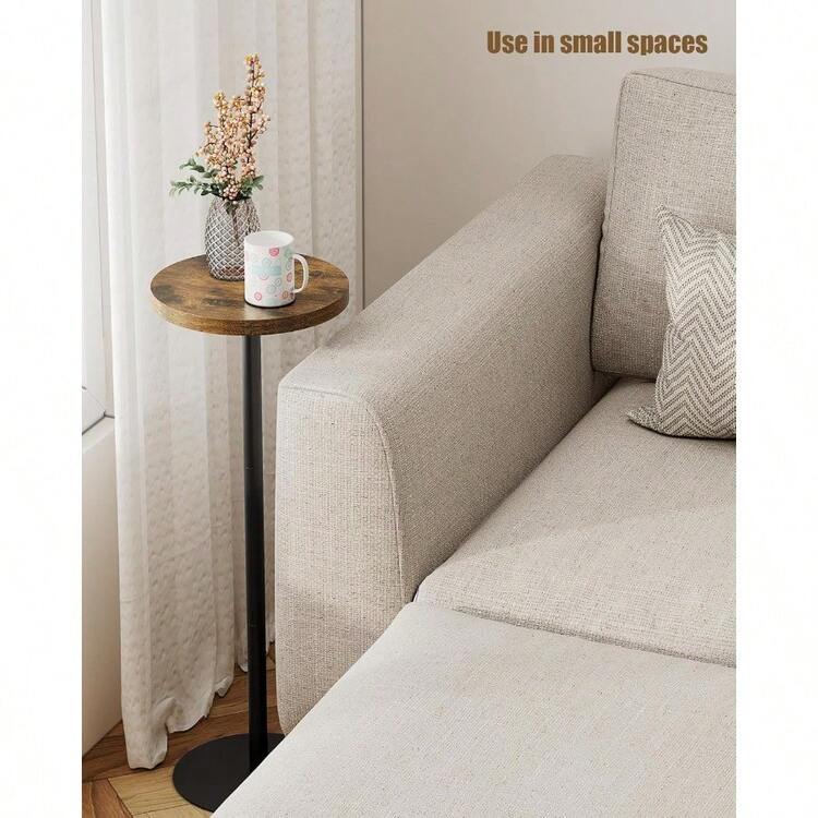 Tall Round Side Table Small End Table Set Of 2 Beside Table Drink Table Pedestal Side Table Livingroom Brown TB01BB0652 - 棕色 - 查看 2