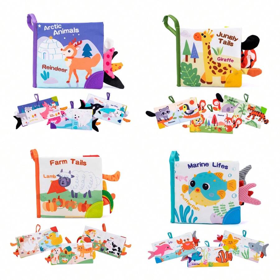 4 Themes Montessori Sensory Touch Fabric Books, Interactive Early Education Plush Toys, Suitable For 0-12 Months Newborns - Multicolor - View 1