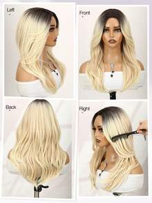 【优雅发型】棕色渐变层次直发假发，即戴即走，高品质无胶假发，耐热纤维，适合女性日常佩戴 - 漸變金色 - 查看 4
