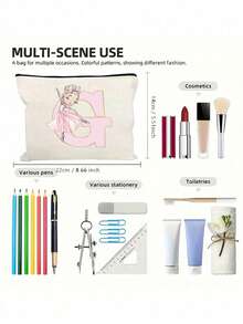 1 Personalized A-Z Initial Print Makeup Bag, Ballerina Girl Letter Print,Lightweight Makeup Organizer,Stylish Zippered Storage Bag, Multi-Functional Toiletry Pouch,Initials Option, Durable Fabric-Like Texture For Travel, Everyday Use,For Makeup, Skincare Products, Phones, Coins, Gifts, Weddings, And Holidays For Women And Girls, The Perfect Gift For Birthdays, Weddings, Holidays, And Parties