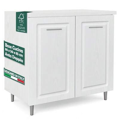 Shally Dogan Mobile Base per Cucina con Due Ante e Due Scomparti Design Boiserie, Mobiletto con Struttura in Legno Robusta e Resistente, Mobile Componibile, 80 x 50 x 85H cm