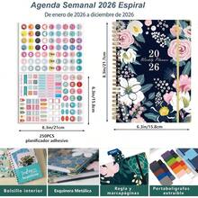 Agenda 2026 en Espaol u2013 planificador 2026 semanal y mensual, planificador diario con pestaas, Planificador de tapa dura, Tamao A5, para Escuela, Oficina y Hogar Rosa - Rosa - Ver 2