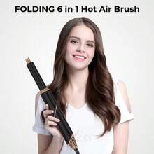 LUYAO 6-In-1 Professional Foldable Hair Dryer, Powerful Negative Ion Hair Dryer With Comb, Automatic Curler, Interchangeable Nozzles, Straightener