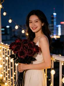 5/10支黑色和深红色人造玫瑰，哥特风格逼真仿真花，适合情人节和摄影 - 彩色 - 查看 5