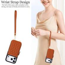 Crossbody Wallet Case For IPhone 17 ProMax/17Pro/17AIR/17, RFID Blocking PU Leather Zipper Handbag Purse Flip Cover, Kickstand Folio Case With Card Slots Holder Wrist Strap Lanyard - 棕色 - 查看 6
