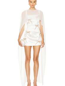 Women Sheer Long Cape Tops - White - View 5