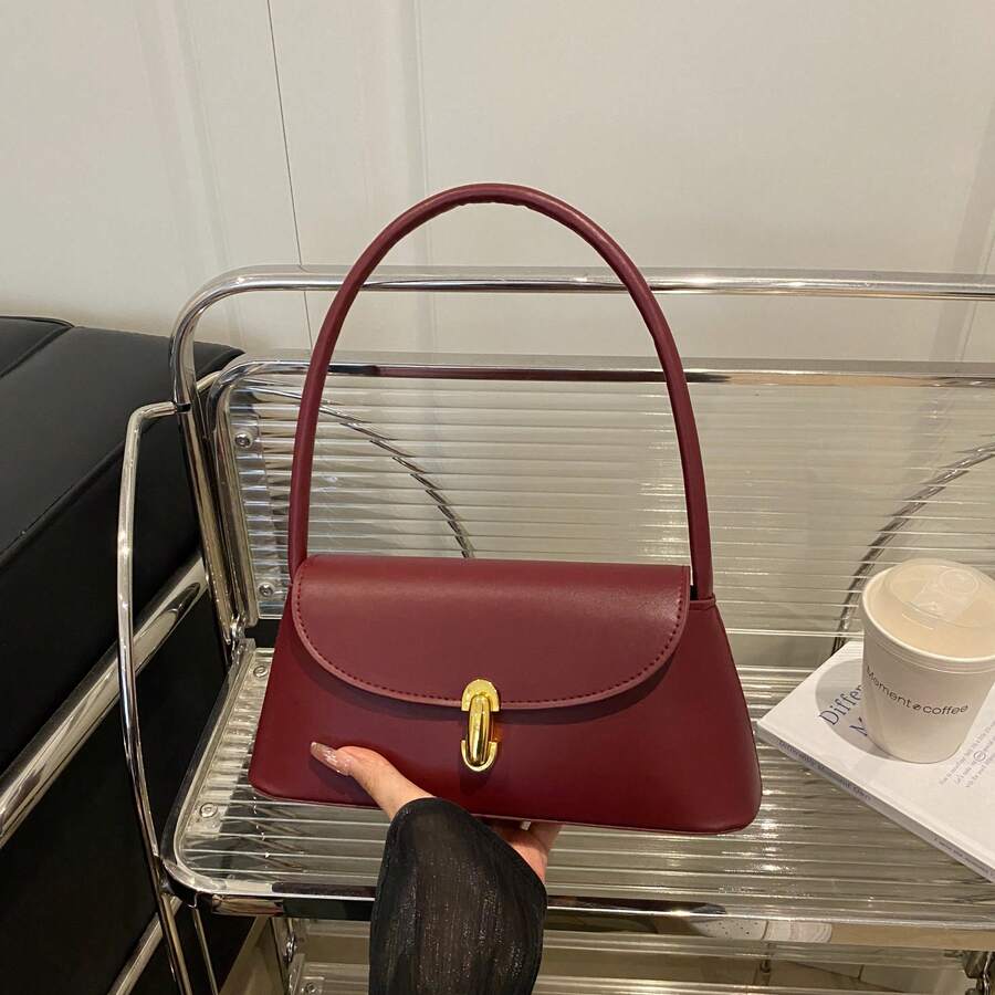 New Fashion Classic Waterproof PU Fabric Shoulder Bag,Underarm Bag, Suitable For Shopping,Lightweight,Business Casual Minimalist Bag For Teen Girls Women College Students Can Be Worn Crossbody. Suitable For Beach Vacation, Back To School Season, Women Wallet. - 酒紅色 - 查看 1