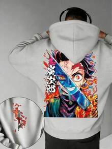 Reversible Printed Anime Sweatshirt - Graphic Sweatshirt, Streetwear Sweatshirt, Grey Casual High-Quality Comfortable Fit, Fashionable Versatile Item For Anime Enthusiasts - Light Grey - View 6