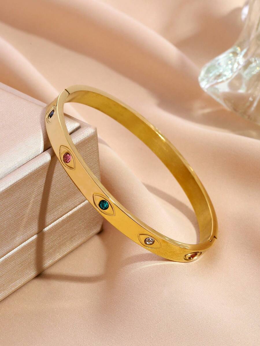 18K镀金不锈钢复古仿宝石邪眼手链，波西米亚风格，女士珠宝礼品，水钻配饰