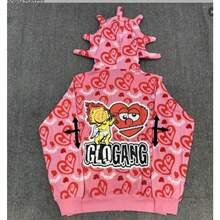 New Unisex Skull Shark Suit Printed Long Sleeve Zipper Sweatshirt With Hood - Pink2 - View 3