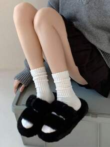 1/2/3双装女士加厚毛圈布船袜，休闲袜，运动袜，情侣袜 - 白色 - 查看 3