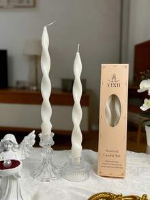 10 In Spiral Long Rod Aromatherapy Candle Set, Made Of Soy Wax And Paraffin Wax, Containing Sandalwood Fragrance, Decorated Scented Candles For Ramadan, Home Decoration Candles For Valentine's Day, Multiple Wine Red Candle Sets, Party Candle Center Decoration, Christmas Slim Candles Suitable For Giving Gifts To Women, Close Friends, And Winter Gifts - White - View 5