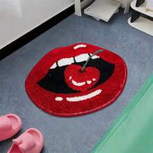 1pc Red Lip Pattern Bathroom Non-Slip Sexy Mat/Rug/Home Decor Carpet, Machine Washable, Soft & Comfortable, Faux Wool Material, Highly Absorbent, Bathroom Accessory, Funny Design, Decorative Rug, Absorbent Fabric, Machine Washable, Shower Mat, Apartment Living - Multicolor - View 6