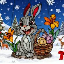 Easter Bunny Stained Glass Window Decor, Acrylic Wall Art, Vintage Religious Theme, Multipurpose Indoor/Outdoor Decorative Sign With Flower Basket And Eggs, Ideal Gift For Friends And Ladies, Home, Office, Bedroom, Living Room - Multicolor - View 5
