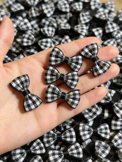 30个迷你格子缎带蝴蝶结，精致格纹布料蝴蝶结，适用于手工制作、DIY缝纫、婚礼生日礼物包装、剪贴簿、派对装饰