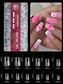 600pcs Square Almond Stiletto Coffin Shaped Artificial Full Cover Nail Stickers, Soft Transparent Gel Nail Stickers, 12 Sizes, Acrylic Square Press-On Nail Stickers