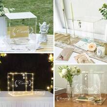 Caja de Tarjetas de Boda, Caja Acrlica para Tarjetas de Boda, Caja para Sobres con Cerradura y Ranura, Caja para Tarjetas de Boda, Caja de Los Deseos, Cajas Regalo para Bodas, Recepciones - transparente - Ver 6
