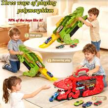 1 Set Juego de Coche de Pista Transformable Multifuncional: Coche de Juguete Dinosaurio con Rampa de Lanzamiento, Función de Tragar y Pista Transformable, Incluye Múltiples Coches de Fundición, Pista de Dinosaurio, Coches Transformables y Rampa de Lanzamiento - Coches de Juguete para Niños de 3+ Años, Color y Estilo de Coche Aleatorio - Carro de almacenamiento de dinosaurios multicolor - Ver 2