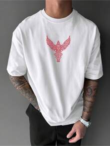 Double-Sided Norse Mythology Pattern Print Round Collar Short Sleeve T-Shirt Top, Comfortable Breathable Fabric, Casual Sports Style, Men's 100% Cotton Streetwear T-Shirt (Choose A Larger Size For A Looser Fit) - 白色 - 查看 3