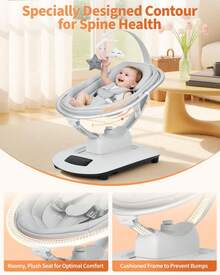 Columpios eléctricos para bebés y niños, columpio infantil con 5 modos de movimiento y 5 velocidades, control remoto, asiento reclinable con arnés de 5 puntos, 5 música preestablecida - Gris - Ver 3