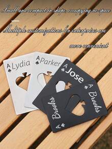 10pcs Customized Spade A Credit Card, Creative Poker Shaped Stainless Steel Household Tool Bottle Opener, Spade Bottle Opener, Customizable Text, Stainless Steel Can Opener, Elegant Black And White Design, Suitable For Parties, Weddings, Holidays, Ideal For Bar Activities, Christmas, Birthday, Father's Day, Valentine's Day Gifts, Smooth Metal Appearance, Metal Structure, Household Items, Business Office Supplies ,Forever Love, Wall Decor - Multicolor - View 7