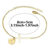 女士十字架手链，精致十字架手链，字母链手链，基督教礼物，青少年，复活节洗礼，宗教饰品 - 金色 - 查看 4