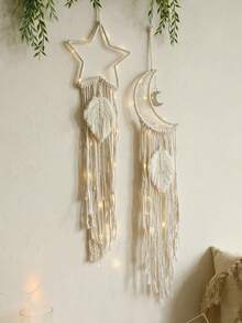 1 chiếc đồ trang trí treo tường thủ công dệt hình sao và trăng, kiểu Boho, làm bằng macrame với tua rua, tranh treo tường tối giản, thích hợp cho phòng khách, phòng ngủ, văn phòng và trang trí nhà cửa. - Nhiều màu - Xem 9