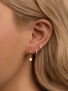 925 Sterling Silver Delicate Daily Earring Set (3pcs Or 1pc Sold Separately, Not A Pair). Front And Back Earring Set. Minimalist Gold Ear Cuff. Gift For Her. Bridesmaid Gift. Mother's Day Gift. Gold Hoop Earrings. Minimalist Earrings - Multicolor - View 5