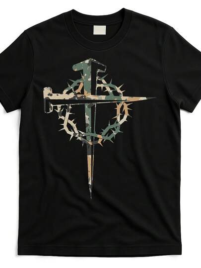 Camiseta jesús cristiana con cruz camo camouflage natural