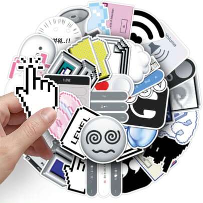 50 piezas Pegatinas con símbolos de iconos de computadora vintage, decoración creativa para espejo, caja de almacenamiento, tableta