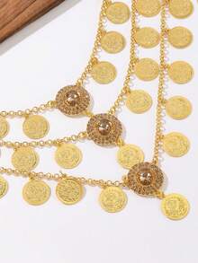 1pc Exaggerated Gold Coin Tassel Women's Clothing Accessory Top Chain, Arabic Style Double Brooch Dress Decor Jewelry, Women's Party, Wedding Wear Body Chain - Yellow - View 6