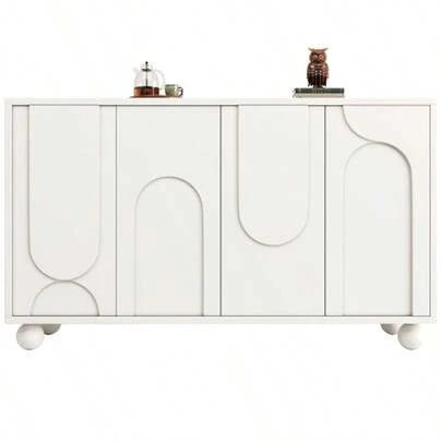 Cabinet (120*35*71cm), Dining Room And Living Room Storage Cabinet, Sideboard With Storage Space, Anti-Dumping, Modern, Simple Art Sideboard With Adjustable Top, White (N620P240714W)