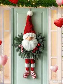 1件装2D圣诞矮人门帘，涤纶材质，红色条纹腿，无需用电，节日墙面装饰 - 彩色 - 查看 4
