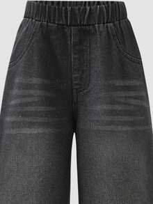 Girls' Casual Jeans, Spring/Autumn 2025 New Heart Embroidery Pocket Loose Straight Leg Pants, Versatile Wide Leg Trousers For Students - Black - View 6