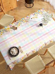 1 Stück - Sofort einsetzbare Ostertisch Dekoration - Rechteckige Tischdecke mit Hasen- und Eiermotiv für Feierlichkeiten, Mahlzeiten und Frühlingsdekoration im Esszimmer - Verschiedenfarbig - Übersicht 5