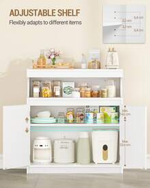 HEXCELEN Sideboard, Kitchen Cabinet With 2 Doors, Buffet Cabinet With Open Surface, Storage Furniture, Adjustable Shelves, Kitchen, Living Room, 40 X 80 X 85 Cm, White - 白色 - 查看 4